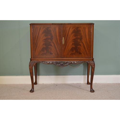 567 - 1920's mahogany cocktail cabinet the two blind doors enclosing a fitted interior raised on cabriole ... 