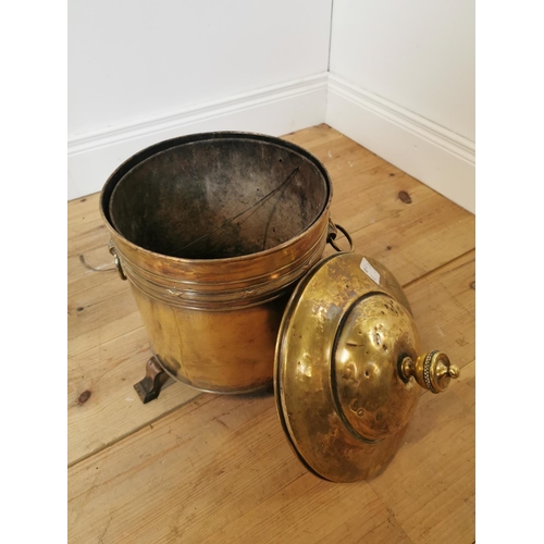 573 - 19th C. brass lidded coal bucket. {45 cm H x 32 cm Diam}.