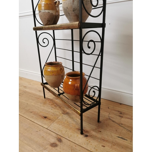 575 - Rare early 20th. C. French boulangerie three tier metal and brass free standing rack { 192cm H X 70c... 