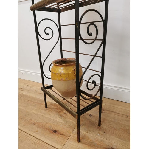 576 - Rare early 20th. C. French boulangerie three tier metal and brass free standing rack { 192cm H X 46c... 