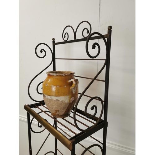 576 - Rare early 20th. C. French boulangerie three tier metal and brass free standing rack { 192cm H X 46c... 