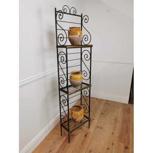 576 - Rare early 20th. C. French boulangerie three tier metal and brass free standing rack { 192cm H X 46c... 