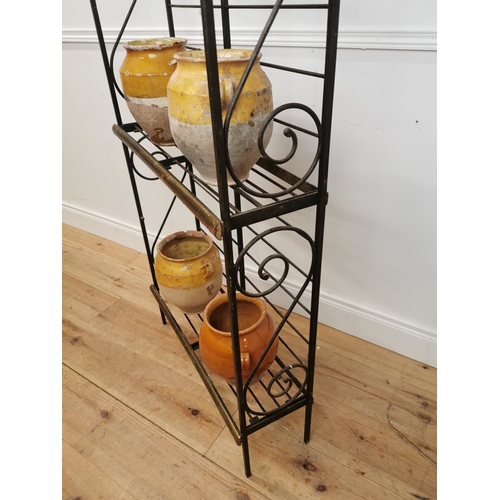 577 - Rare early 20th. C. French boulangerie three tier metal and brass free standing rack { 192cm H X 70c... 