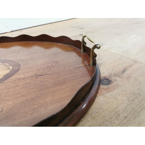 580 - 19th C. mahogany and satinwood inlaid butler's tray with brass handles {62 cm H x 42 cm W}.