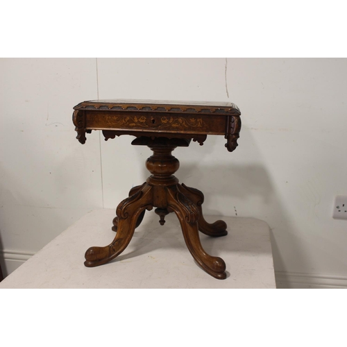 586 - 19th. C. burr walnut veneered sewing table the lift up lid enclosing a fitted interior raised on tur... 