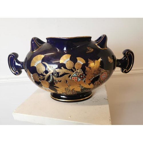 587 - 19th C. Oriental hand painted ceramic and gilded water jug. {22 cm H x 43 cm W x 20 cm D}.