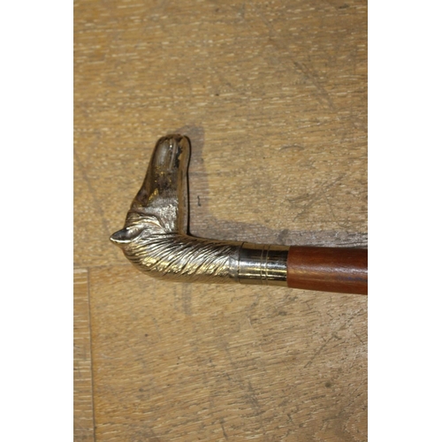 593 - Walking stick with chrome finial in the form of a horse's head { 95cm H }.