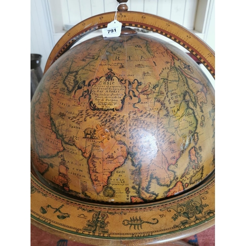 596 - Globe on stand in the form of a drinks' cabient { 120cm H X 80cm Dia }.