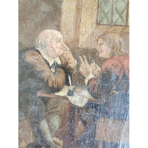 599 - 19th. C. The Teacher and Student Oil on Canvas  { 25cm H X 20cm W }.