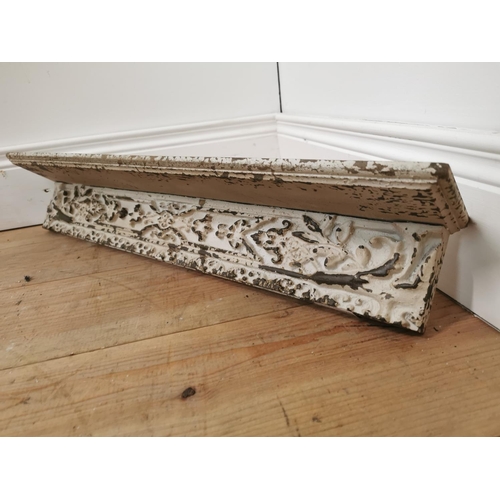 603 - Vintage painted carved wooden shelf { 11cm H X 60cm W X 11cm D }.