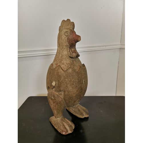 605 - Carved oak model of a Chicken {43 cm H x 20 cm W x 17 cm D}.