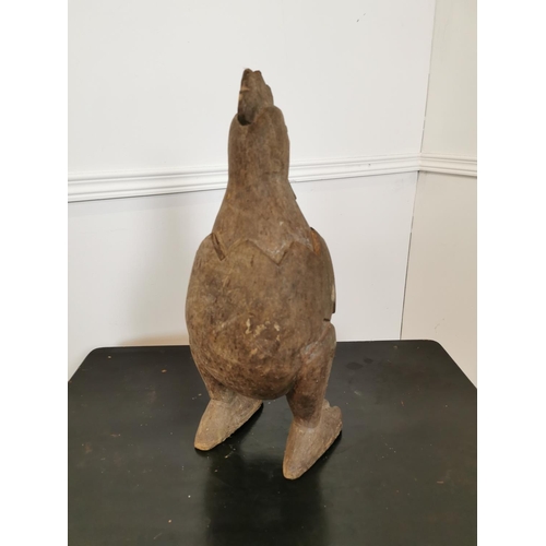 605 - Carved oak model of a Chicken {43 cm H x 20 cm W x 17 cm D}.