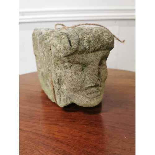 621 - 19th. C. carved stone head { 14cm H X 10cm W X 18cm D }.