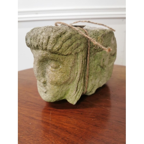 621 - 19th. C. carved stone head { 14cm H X 10cm W X 18cm D }.