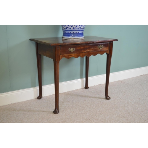 625 - 19th C. walnut console table with single drawer in the frieze raised on tapered legs and pad feet { ... 