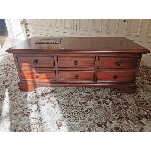 627 - Mahogany coffee table with six short drawers and six opposing short drawers { 43cm H X 117cm W X 63c... 