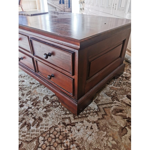 627 - Mahogany coffee table with six short drawers and six opposing short drawers { 43cm H X 117cm W X 63c... 