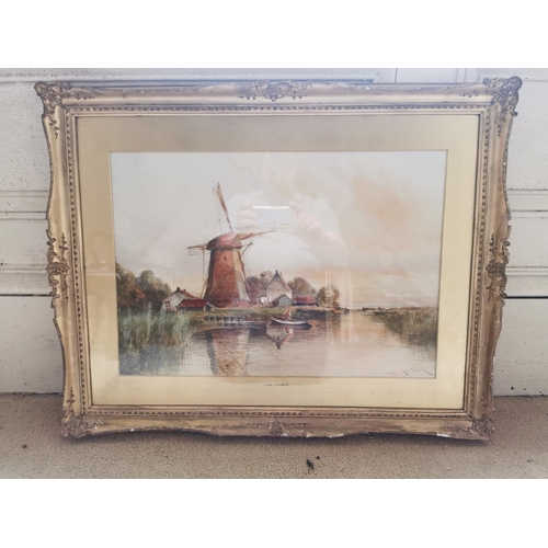 630 - L. Van. Staaten 19th C. Dutch scene  watercolour mounted in giltwood frame   {62 cm H x 80 cm W}.