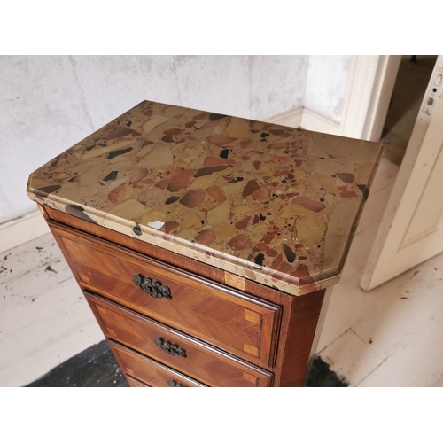 632 - Edwardian kingwood side cabinet with marble top {105 cm H x 45 cm W x 31 cm D}.