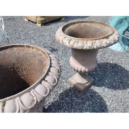 648 - Pair of 19th C. cast iron urns {65 cm H x 58 cm Dia.}.