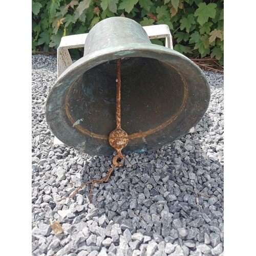 653 - 19th C. bronze bell with original metal brackets. {44 cm H x 30 cm W x 45 cm D}.