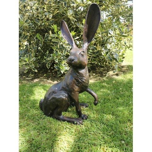 656 - Exceptional quality bronze model of a Hare {57 cm H x 39 cm W x 26 cm D}.