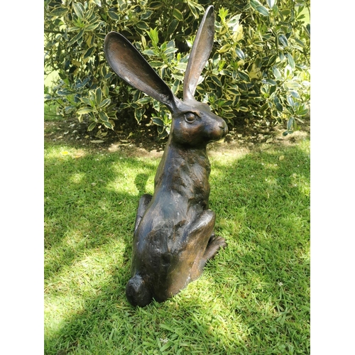 656 - Exceptional quality bronze model of a Hare {57 cm H x 39 cm W x 26 cm D}.