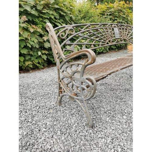 658 - Good quality cast iron Art Nouveau four seater garden seat. {79 cm H x 205 cm W x 60 cm D}.