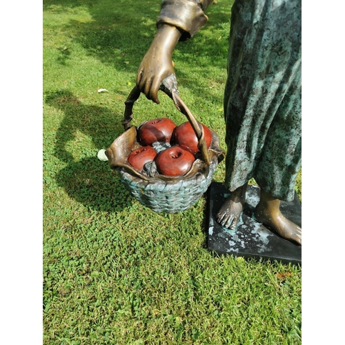 659 - Exceptional quality bronze sculpture of a Girl -  The Apple Seller {87 cm H x 45 cm W x 40 cm D}.