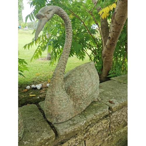 666 - Set of exceptional quality bronze Swans - also can be used as water feature {90 cm H x 67 cm W x 35 ... 