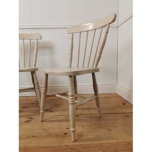 676 - Pair of painted pine kitchen chairs { 87cm H X 53cm W X 50cm D }.