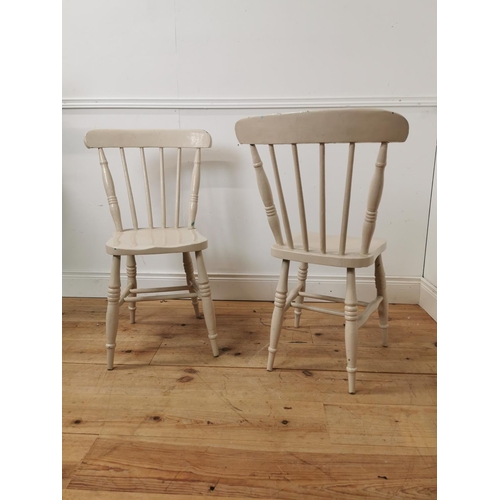 676 - Pair of painted pine kitchen chairs { 87cm H X 53cm W X 50cm D }.