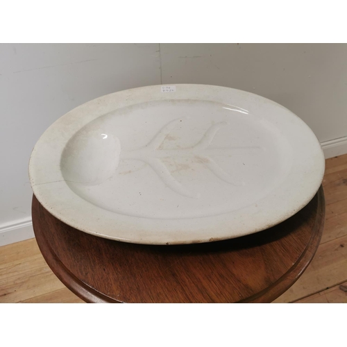 677 - 1st Period Belleek goose platter with black stamp, with crack . { 57cm W X 45cm D }.