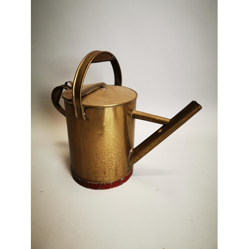 685 - 19th C. brass watering can {42 cm H x 51 cm W x 25 cm D}.