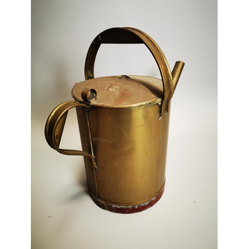 685 - 19th C. brass watering can {42 cm H x 51 cm W x 25 cm D}.