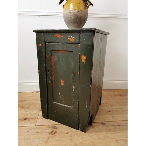 688 - 19th. C. painted pine cupboard with single panelled door { 77cm H X 49cm W X 50cm D }.