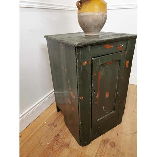 688 - 19th. C. painted pine cupboard with single panelled door { 77cm H X 49cm W X 50cm D }.