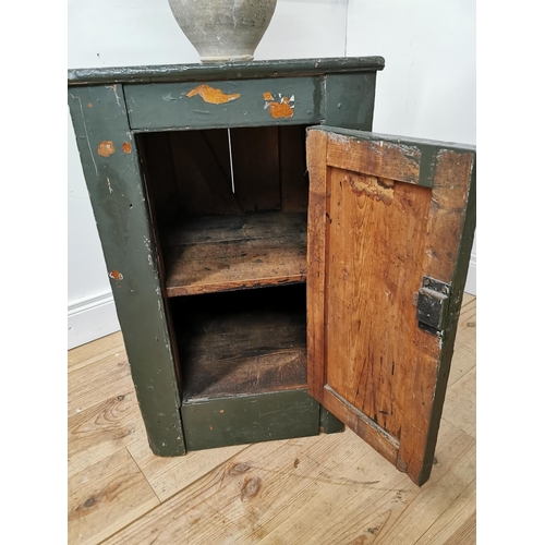 688 - 19th. C. painted pine cupboard with single panelled door { 77cm H X 49cm W X 50cm D }.