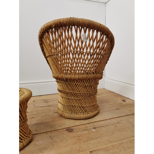 691 - Child's rattan and wicker chair and stool. { 55cm H X 36cm W X 30cm D & 22cm H X 24cm Dia }.