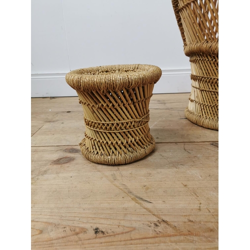 691 - Child's rattan and wicker chair and stool. { 55cm H X 36cm W X 30cm D & 22cm H X 24cm Dia }.