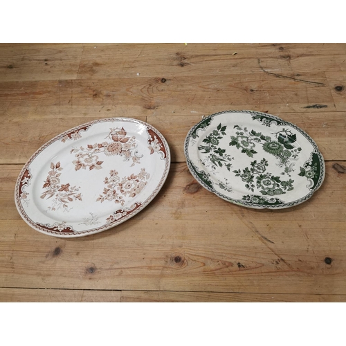 694 - Two 1st Period Belleek rose pattern platters with a brown stamp and a green stamp. {46cm W X  37cm D... 