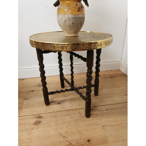 696 - Indian folding table with beaten brass top. { 59cm H X 59cm Dia }