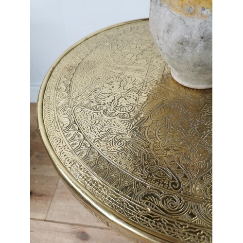 696 - Indian folding table with beaten brass top. { 59cm H X 59cm Dia }