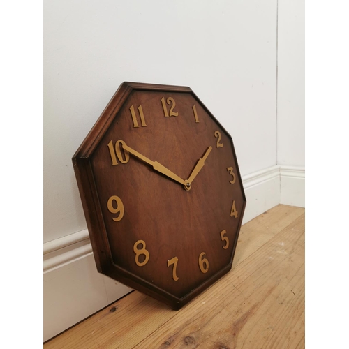 698 - Art Deco mahogany octagonal wall clock { 42cm Sq }.