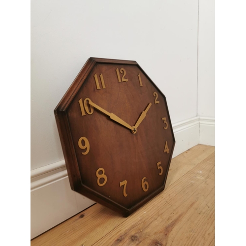 698 - Art Deco mahogany octagonal wall clock { 42cm Sq }.