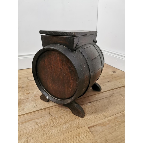 699 - Early 20th. C. oak table churn { 38cm H X 40cm W X 27cm D }.