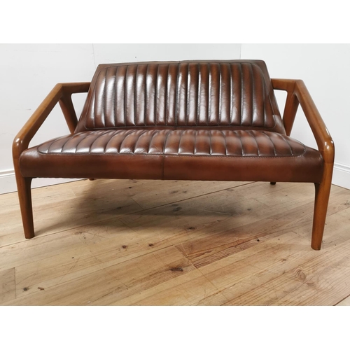 701 - Mahogany  two seater sofa in the Aviator style { 75cm H X 130cm W X 80cm D }.