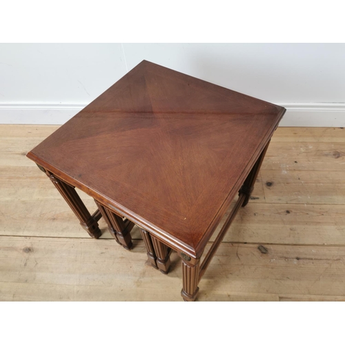 702 - Nest of three mahogany tables { 53cm H X 50cm Sq }.