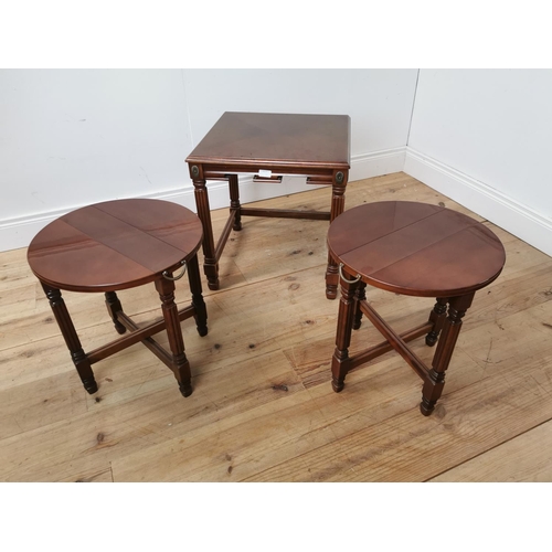 702 - Nest of three mahogany tables { 53cm H X 50cm Sq }.