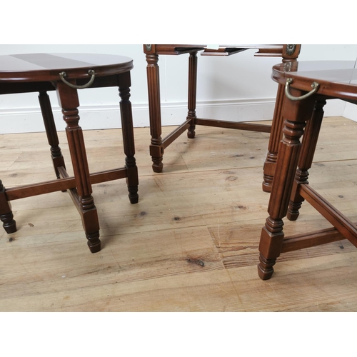 702 - Nest of three mahogany tables { 53cm H X 50cm Sq }.